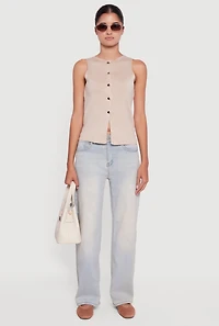 Metallic Button Front Sleeveless Sweater