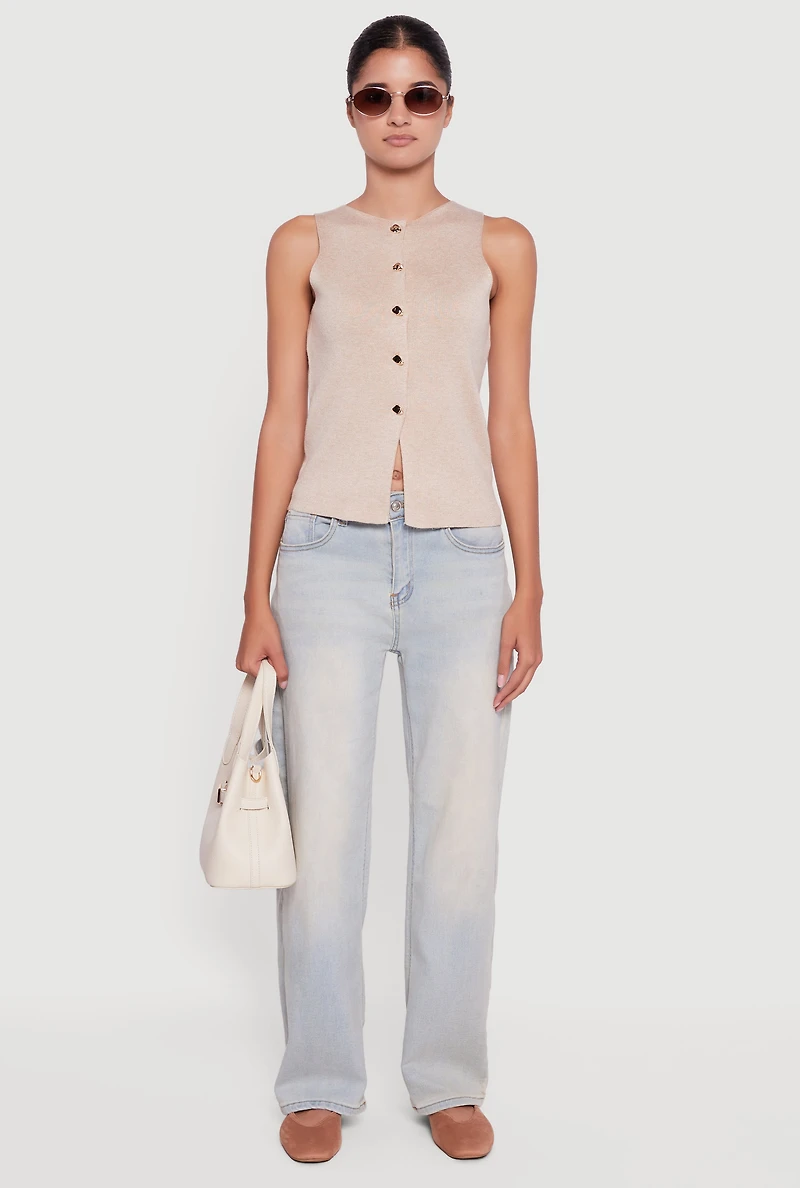 Metallic Button Front Sleeveless Sweater