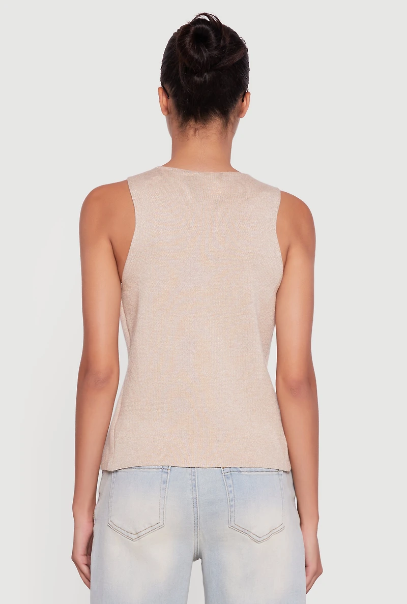 Metallic Button Front Sleeveless Sweater