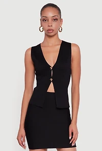 Womens Metallic Button Front Split Hem Sweater Vest, M