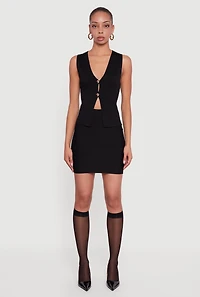 Womens Metallic Button Front Split Hem Sweater Vest, M