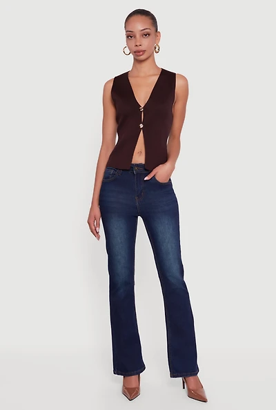 Metallic Button Front Split Hem Sweater Vest