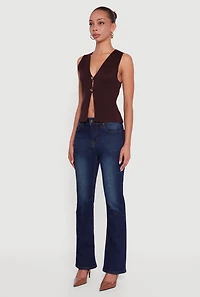 Womens Metallic Button Front Split Hem Sweater Vest, Brown, Size M