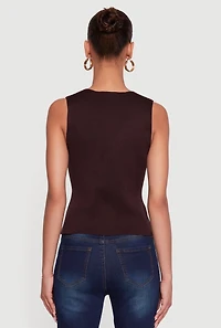 Womens Metallic Button Front Split Hem Sweater Vest, Brown, Size M