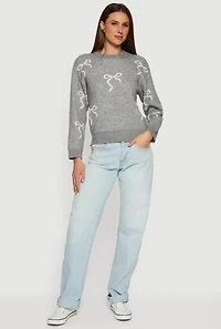 Bow Print Long Sleeve High Neck Pullover Sweater