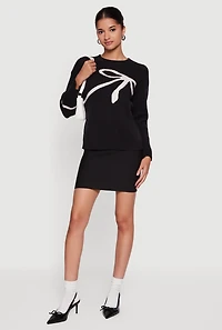 Brushed Knit Bow Graphic Pullover Sweater