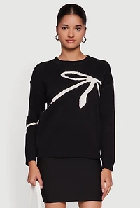 Brushed Knit Bow Graphic Pullover Sweater