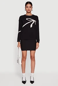Brushed Knit Bow Graphic Pullover Sweater