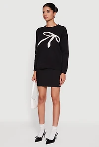 Brushed Knit Bow Graphic Pullover Sweater