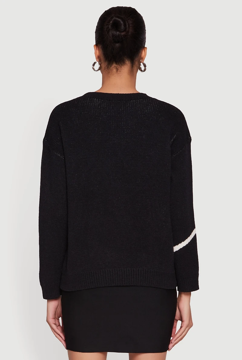 Womens Brushed Knit Bow Graphic Pullover Sweater,