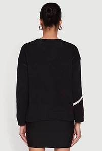 Brushed Knit Bow Graphic Pullover Sweater