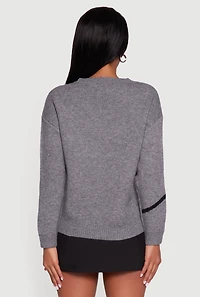 Brushed Knit Bow Graphic Pullover Sweater