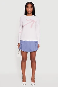 Brushed Knit Bow Graphic Pullover Sweater