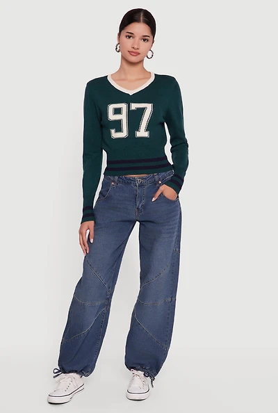 97 Graphic Varsity Stripe V-Neck Sweater