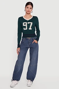 97 Graphic Varsity Stripe V-Neck Sweater