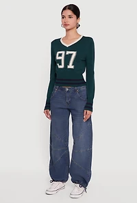 97 Graphic Varsity Stripe V-Neck Sweater
