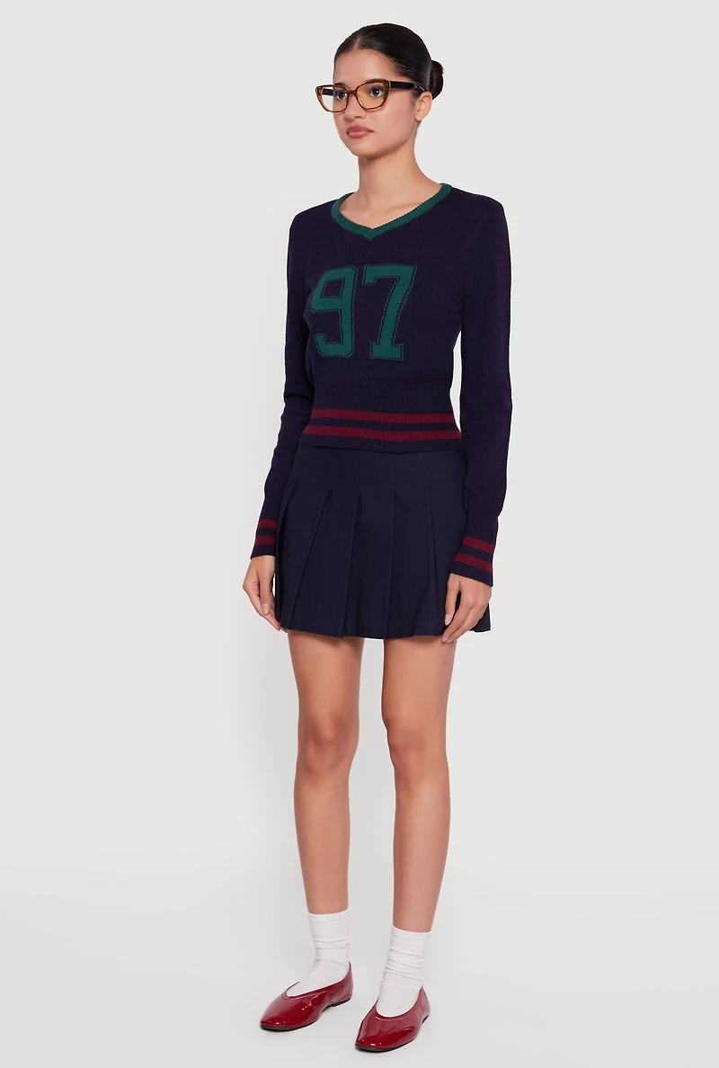 97 Graphic Varsity Stripe V-Neck Sweater