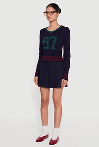 97 Graphic Varsity Stripe V-Neck Sweater