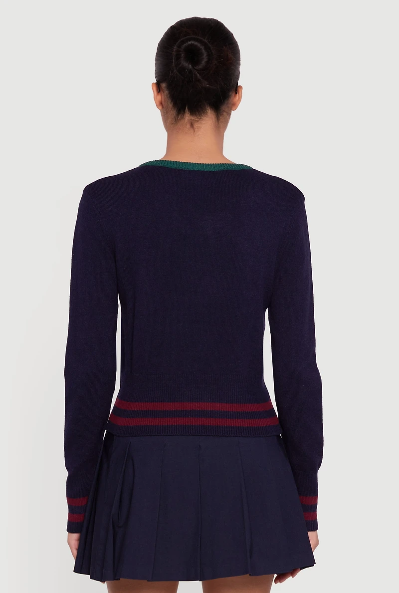 97 Graphic Varsity Stripe V-Neck Sweater