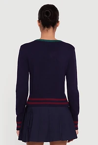 97 Graphic Varsity Stripe V-Neck Sweater