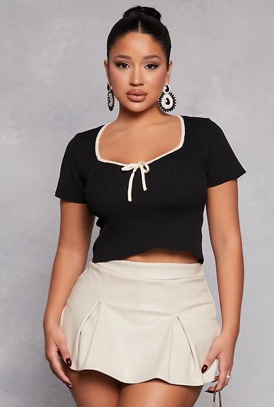 Contrast Trim Bow Detail Crop Top