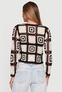 Geometric Crochet Cropped Long Sleeve Sweater
