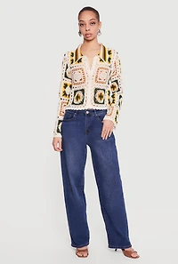 Crochet Bell Sleeve Color Blocked Blouse