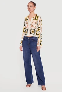 Crochet Bell Sleeve Color Blocked Blouse