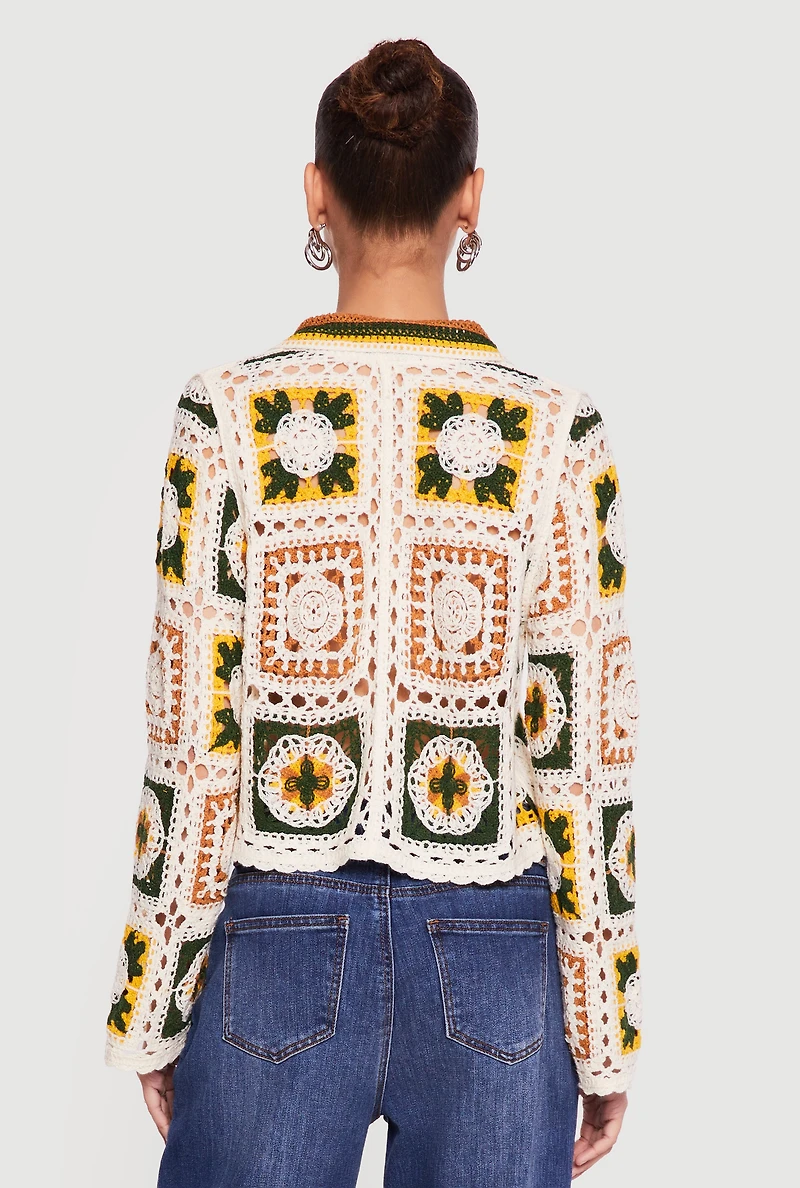 Crochet Bell Sleeve Color Blocked Blouse