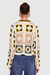 Crochet Bell Sleeve Color Blocked Blouse