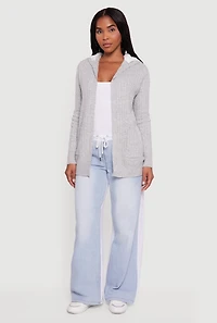 Womens Cozy Sherpa Lined Hooded Cardigan with Pockets, Grey, Size XL