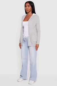 Womens Cozy Sherpa Lined Hooded Cardigan with Pockets, Grey, Size XL