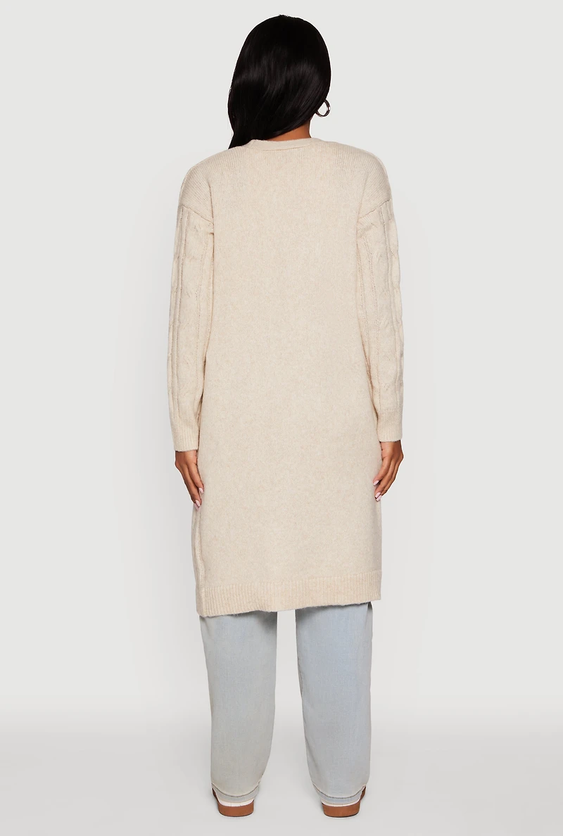 Womens Cable Knit Open Front Long Cardigan, S
