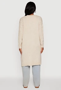Womens Cable Knit Open Front Long Cardigan, S