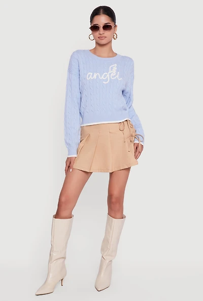 Contrast Trim Cable Knit Angel Graphic Sweater