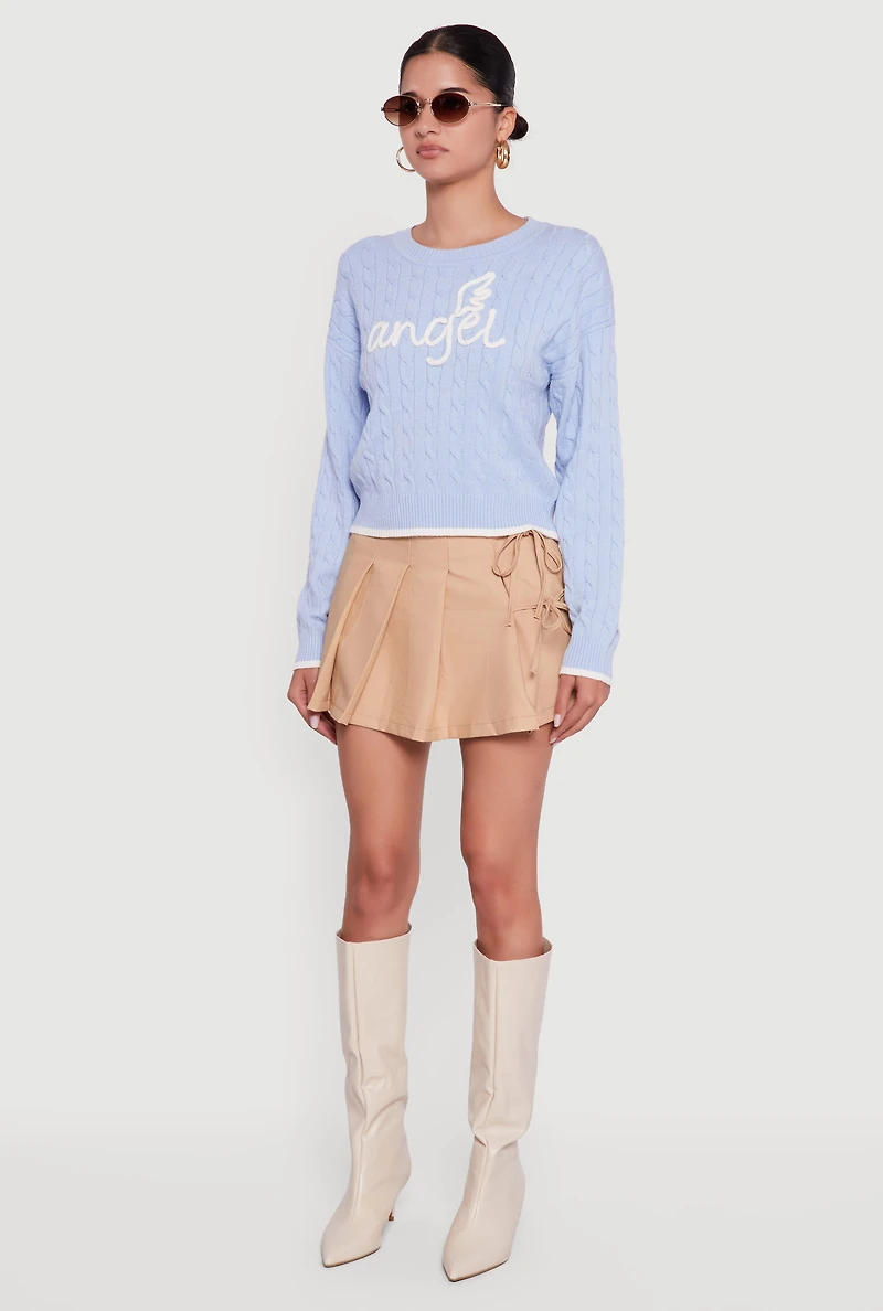 Contrast Trim Cable Knit Angel Graphic Sweater