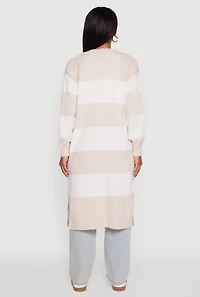 Womens Striped Marled Brushed Knit Duster, Beige,
