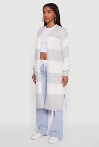 Womens Striped Marled Brushed Knit Duster, Grey, Size XL