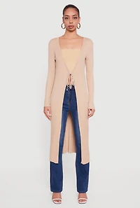 Long Tie Front Duster with Removable Faux Fur Collar