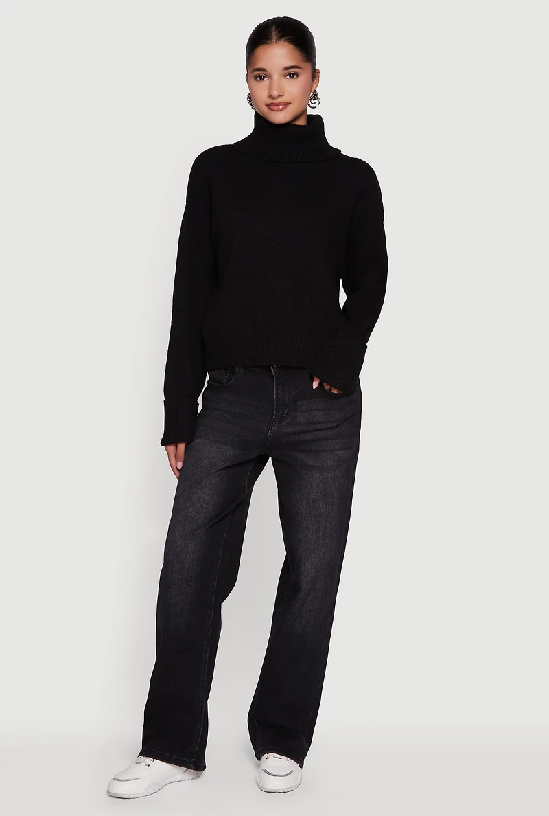 Womens Almost Famous Brushed Knit Cropped Turtleneck Sweater, Black, Size XL