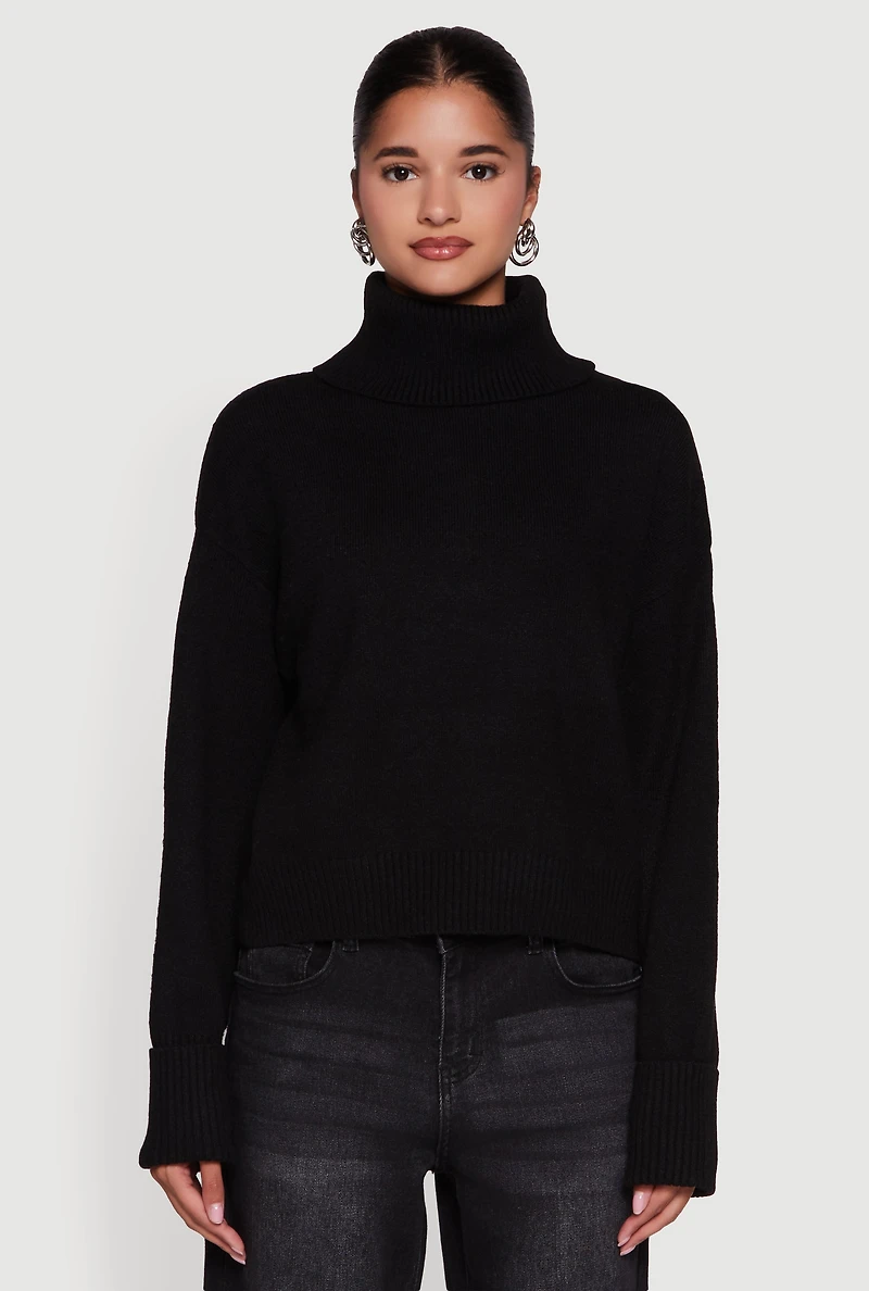 Womens Almost Famous Brushed Knit Cropped Turtleneck Sweater, Black, Size XL