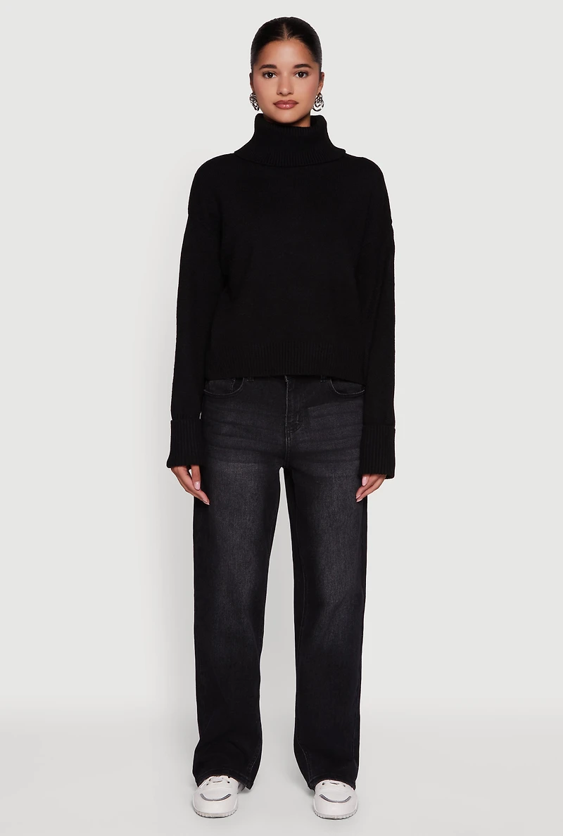 Womens Almost Famous Brushed Knit Cropped Turtleneck Sweater,