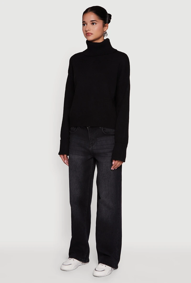 Womens Almost Famous Brushed Knit Cropped Turtleneck Sweater, Black, Size XL