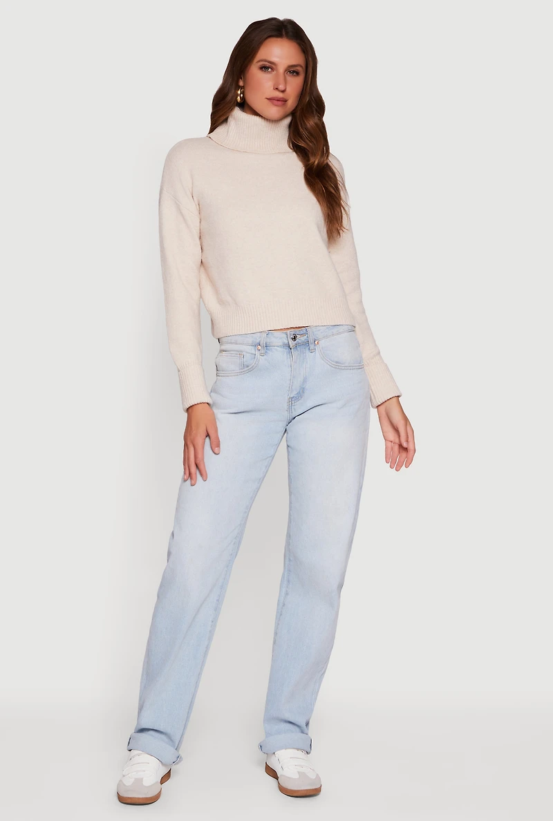 Womens Almost Famous Brushed Knit Cropped Turtleneck Sweater, Beige, Size L