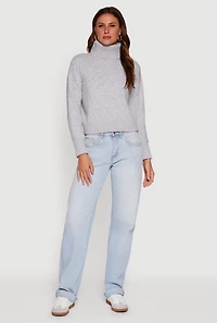 Womens Almost Famous Brushed Knit Cropped Turtleneck Sweater, Grey, Size S