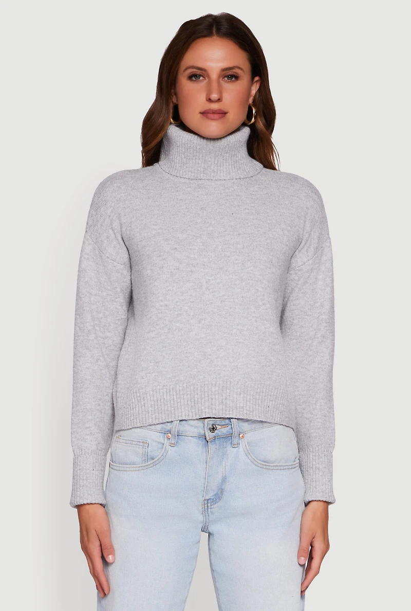 Womens Almost Famous Brushed Knit Cropped Turtleneck Sweater, Grey, Size L