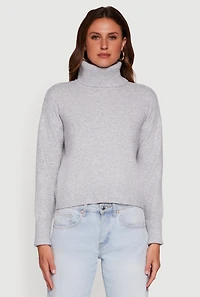 Womens Almost Famous Brushed Knit Cropped Turtleneck Sweater, Grey, Size L