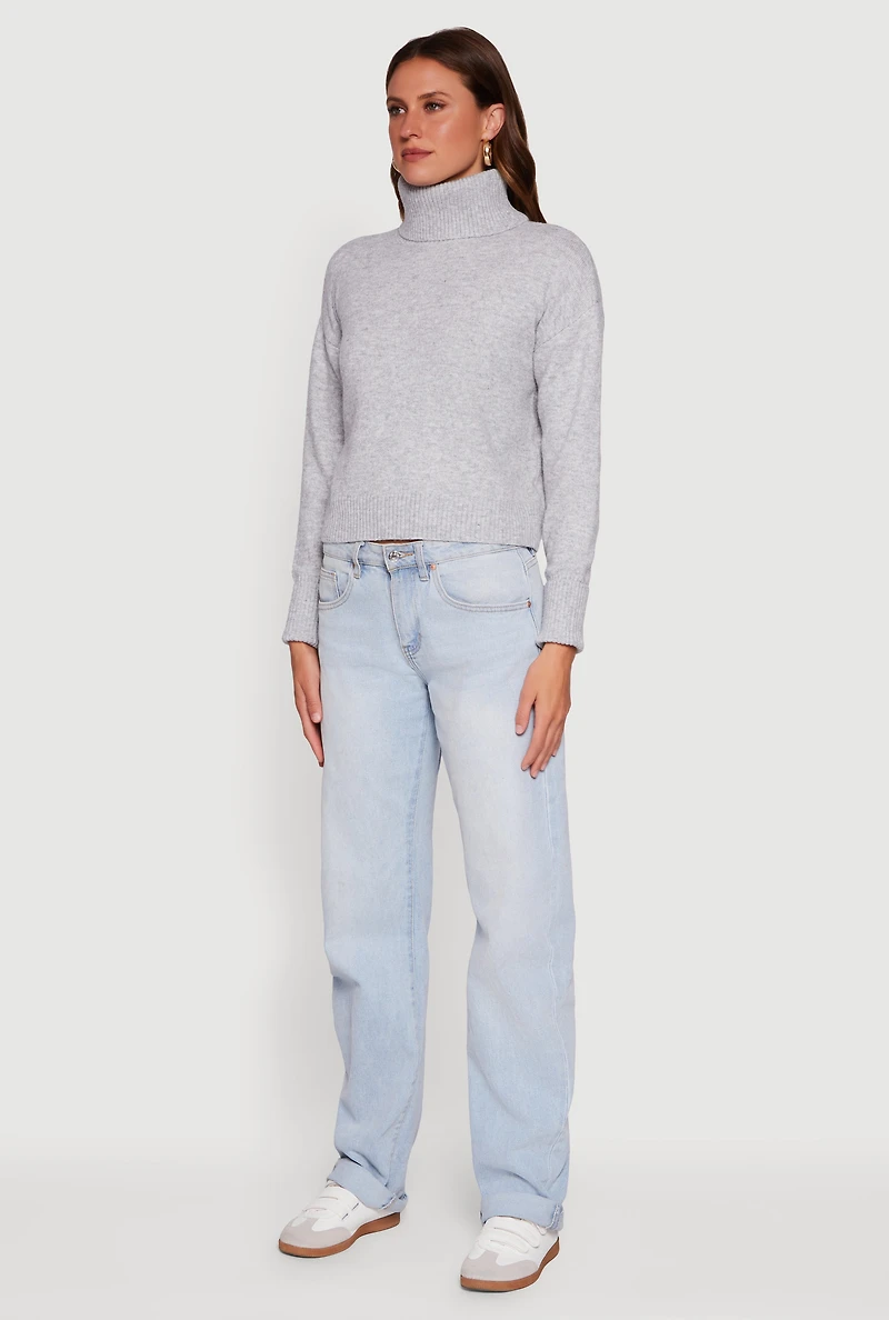 Womens Almost Famous Brushed Knit Cropped Turtleneck Sweater, Grey, Size S