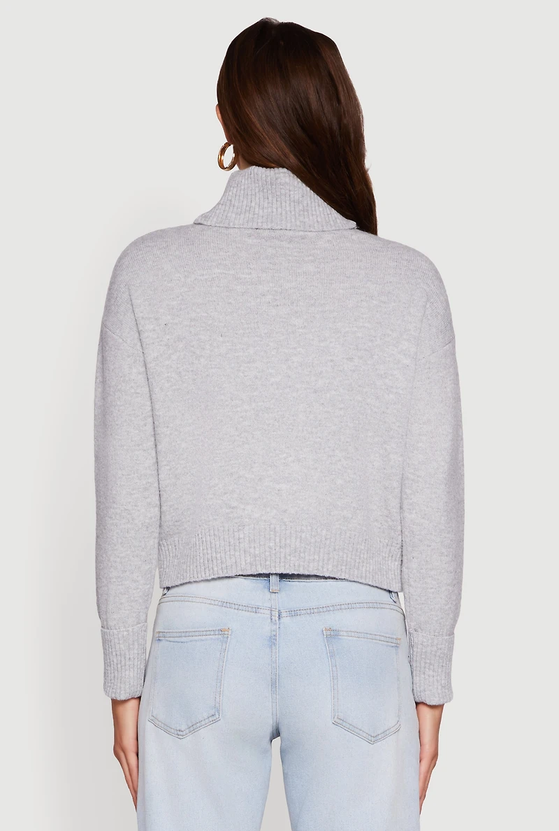 Womens Almost Famous Brushed Knit Cropped Turtleneck Sweater, Grey, Size S