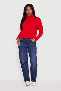 Womens Almost Famous Brushed Knit Cropped Turtleneck Sweater, Red, Size L